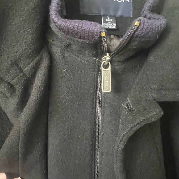 Men’s Nautica Zipper and Button Black Wool Pea Coat - Picture 6 of 9